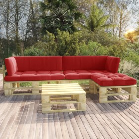 4-piece pallet furniture and green impregnated pine wood cushions by vidaXL, Garden sets - Ref: Foro24-3066763, Price: 332,99...