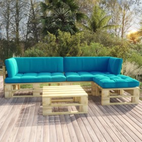 4-piece pallet furniture and green impregnated pine wood cushions by vidaXL, Garden sets - Ref: Foro24-3066761, Price: 303,99...