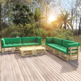 Muebles de palets 6 pzas y cojines madera pino impregnada verde de vidaXL, Conjuntos de jardín - Ref: Foro24-3066978, Precio:...