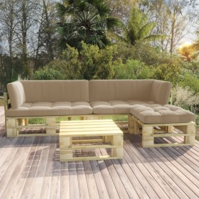 4-piece pallet furniture and green impregnated pine wood cushions by vidaXL, Garden sets - Ref: Foro24-3066760, Price: 331,99...