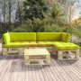 Muebles de palets 4 pzas y cojines madera pino impregnada verde de vidaXL, Conjuntos de jardín - Ref: Foro24-3066767, Precio:...