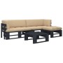 4-piece pallet furniture set with pine wood cushions in black impregnated wood. by vidaXL, Garden sets - Ref: Foro24-3066796,...