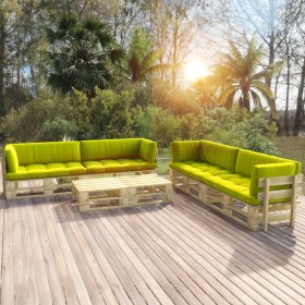 6-piece pallet furniture and green impregnated pine wood cushions by vidaXL, Garden sets - Ref: Foro24-3066983, Price: 586,05...