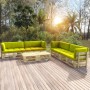 Muebles de palets 6 pzas y cojines madera pino impregnada verde de vidaXL, Conjuntos de jardín - Ref: Foro24-3066983, Precio:...