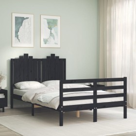 Estructura cama de matrimonio con cabecero madera maciza negra de vidaXL, Camas y somieres - Ref: Foro24-3194155, Precio: 149...