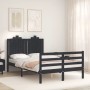 Double bed frame with black solid wood headboard by vidaXL, Beds and slatted bases - Ref: Foro24-3194155, Price: 149,99 €, Di...