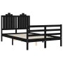 Double bed frame with black solid wood headboard by vidaXL, Beds and slatted bases - Ref: Foro24-3194155, Price: 149,99 €, Di...