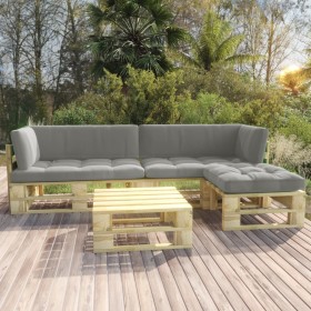 4-piece pallet furniture and green impregnated pine wood cushions by vidaXL, Garden sets - Ref: Foro24-3066759, Price: 352,96...