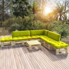 Muebles de palets 6 pzas y cojines madera pino impregnada verde de vidaXL, Conjuntos de jardín - Ref: Foro24-3066839, Precio:...