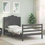 Gray solid wood bed frame with headboard 100x200 cm by vidaXL, Beds and slatted bases - Ref: Foro24-3194173, Price: 122,17 €,...