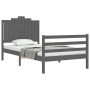 Gray solid wood bed frame with headboard 100x200 cm by vidaXL, Beds and slatted bases - Ref: Foro24-3194173, Price: 122,17 €,...