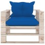 Garden pallet sofa with royal blue pine wood cushions by vidaXL, Outdoor sofas - Ref: Foro24-3066049, Price: 83,22 €, Discoun...