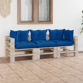 3-seater pallet garden sofa with pine wood cushions by vidaXL, Garden sets - Ref: Foro24-3066124, Price: 276,32 €, Discount: %