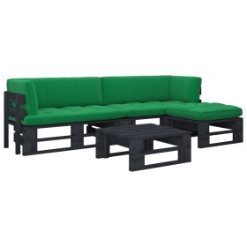 4-piece pallet furniture and black impregnated pine wood cushions by vidaXL, Garden sets - Ref: Foro24-3066798, Price: 292,05...