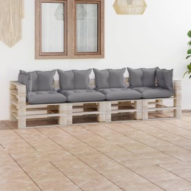 4-Sitzer-Gartensofa aus Paletten mit Kissen aus Kiefernholz von vidaXL, Gartensets - Ref: Foro24-3066134, Preis: 377,99 €, Ra...