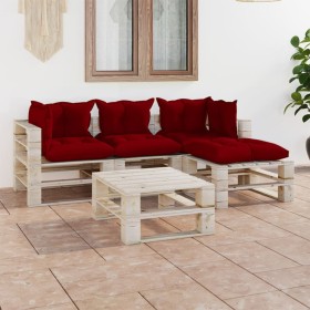 5-piece pallet garden furniture with pine wood cushions by vidaXL, Garden sets - Ref: Foro24-3066183, Price: 395,99 €, Discou...