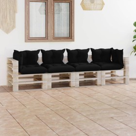 4-Sitzer-Gartensofa aus Paletten mit Kissen aus Kiefernholz von vidaXL, Gartensets - Ref: Foro24-3066129, Preis: 375,99 €, Ra...