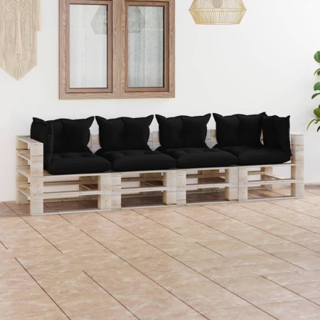 4-Sitzer-Gartensofa aus Paletten mit Kissen aus Kiefernholz von vidaXL, Gartensets - Ref: Foro24-3066129, Preis: 375,49 €, Ra...