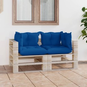 2-seater pallet garden sofa with pine wood cushions by vidaXL, Garden sets - Ref: Foro24-3066109, Price: 210,83 €, Discount: %