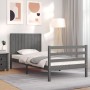 Gray solid wood bed frame with headboard 90x200 cm by vidaXL, Beds and slatted bases - Ref: Foro24-3194753, Price: 109,24 €, ...