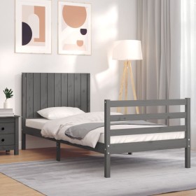 Gray solid wood bed frame with headboard 90x200 cm by vidaXL, Beds and slatted bases - Ref: Foro24-3194753, Price: 109,99 €, ...