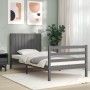 Gray solid wood bed frame with headboard 90x200 cm by vidaXL, Beds and slatted bases - Ref: Foro24-3194753, Price: 109,24 €, ...