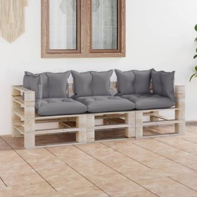 3-Sitzer-Gartensofa aus Paletten mit Kissen aus Kiefernholz von vidaXL, Gartensets - Ref: Foro24-3066119, Preis: 256,99 €, Ra...