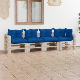 4-Sitzer-Gartensofa aus Paletten mit Kissen aus Kiefernholz von vidaXL, Gartensets - Ref: Foro24-3066139, Preis: 398,99 €, Ra...