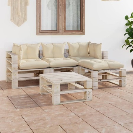 5-piece pallet garden furniture with pine wood cushions by vidaXL, Garden sets - Ref: Foro24-3066178, Price: 426,57 €, Discou...