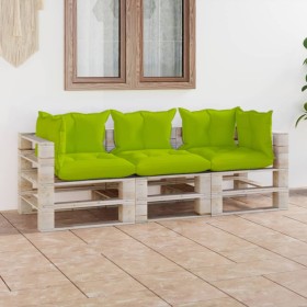 3-seater pallet garden sofa with pine wood cushions by vidaXL, Garden sets - Ref: Foro24-3066125, Price: 276,32 €, Discount: %