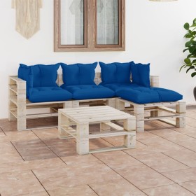 Muebles de jardín de palets 5 pzas con cojines madera de pino de vidaXL, Conjuntos de jardín - Ref: Foro24-3066184, Precio: 4...