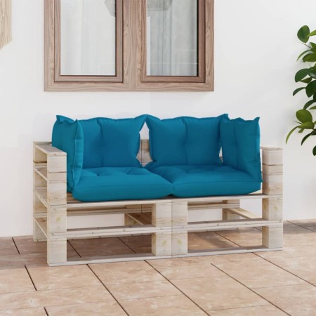 2-seater pallet garden sofa with pine wood cushions by vidaXL, Garden sets - Ref: Foro24-3066105, Price: 210,99 €, Discount: %