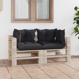 2-seater pallet garden sofa with pine wood cushions by vidaXL, Garden sets - Ref: Foro24-3066100, Price: 203,99 €, Discount: %