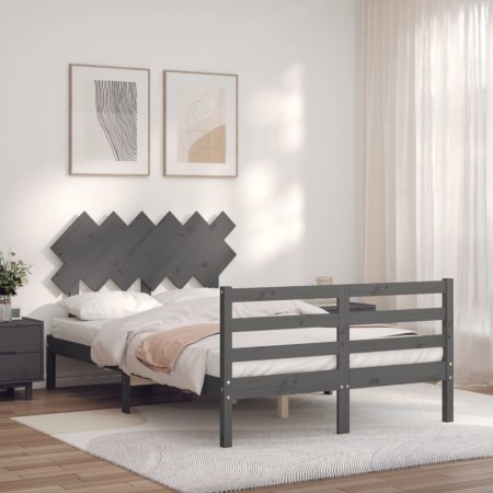 Double bed frame with gray solid wood headboard by vidaXL, Beds and slatted bases - Ref: Foro24-3195258, Price: 151,65 €, Dis...