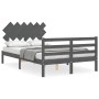 Double bed frame with gray solid wood headboard by vidaXL, Beds and slatted bases - Ref: Foro24-3195258, Price: 151,65 €, Dis...