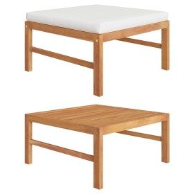 Reposapiés con cojín crema madera maciza de teca de vidaXL, Sofás modulares de exterior - Ref: Foro24-316106, Precio: 83,44 €...