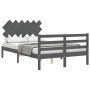 Double bed frame with gray solid wood headboard by vidaXL, Beds and slatted bases - Ref: Foro24-3195258, Price: 151,65 €, Dis...