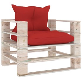 Garden pallet sofa with red pine wood cushions by vidaXL, Outdoor sofas - Ref: Foro24-3066047, Price: 90,99 €, Discount: %