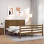 Double bed frame with honey brown wooden headboard by vidaXL, Beds and slatted bases - Ref: Foro24-3194774, Price: 160,99 €, ...