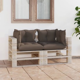 2-seater pallet garden sofa with pine wood cushions by vidaXL, Garden sets - Ref: Foro24-3066101, Price: 209,22 €, Discount: %