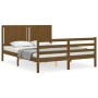 Double bed frame with honey brown wooden headboard by vidaXL, Beds and slatted bases - Ref: Foro24-3194774, Price: 160,99 €, ...