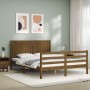 Double bed frame with honey brown wooden headboard by vidaXL, Beds and slatted bases - Ref: Foro24-3194774, Price: 160,99 €, ...