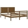 Double bed frame with honey brown wooden headboard by vidaXL, Beds and slatted bases - Ref: Foro24-3194774, Price: 160,99 €, ...