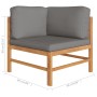 Ecksofa aus massivem Teakholz mit dunkelgrauen Kissen von vidaXL, Modulare Sofas für den Außenbereich - Ref: Foro24-316111, P...