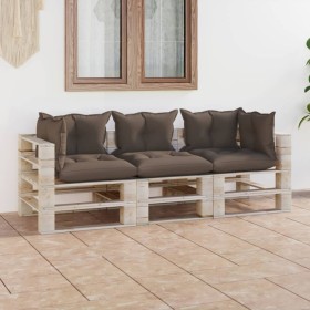 3-Sitzer-Gartensofa aus Paletten mit Kissen aus Kiefernholz von vidaXL, Gartensets - Ref: Foro24-3066116, Preis: 266,99 €, Ra...