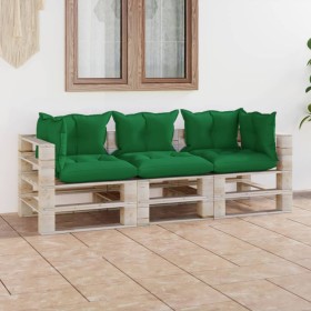 3-seater pallet garden sofa with pine wood cushions by vidaXL, Garden sets - Ref: Foro24-3066121, Price: 276,32 €, Discount: %