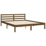 Double bed frame with honey brown wooden headboard by vidaXL, Beds and slatted bases - Ref: Foro24-3194774, Price: 160,99 €, ...