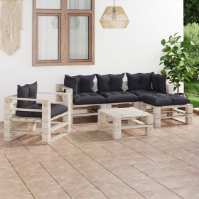 Garden furniture made of 6-piece pallets and pine wood cushions by vidaXL, Garden sets - Ref: Foro24-3066190, Price: 492,99 €...