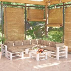 9-piece pallet garden furniture and pine wood cushions by vidaXL, Garden sets - Ref: Foro24-3066222, Price: 719,99 €, Discoun...