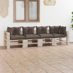 4-Sitzer-Gartensofa aus Paletten mit Kissen aus Kiefernholz von vidaXL, Gartensets - Ref: Foro24-3066131, Preis: 392,99 €, Ra...